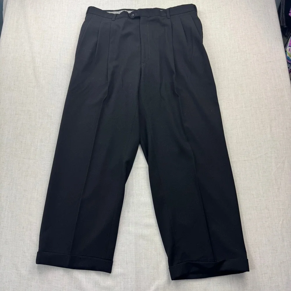 Nino Cerruti Feathergab Mens Black 100% Wool 2 Piece Suit Blazer‎ Trousers VTG